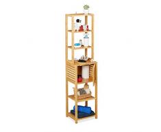 Relaxdays Estantería de baño, Siete baldas, con Puerta, Mueble Auxiliar Estrecho, Bambú, 149x35x29 cm, 1 Ud, Marrón