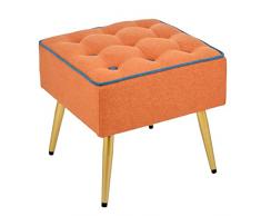 Baroni Home Taburete Acolchado de Tela, Taburete Cuadrado con Patas de Madera Natural, reposapiés, Silla, 40x40x35 cm, Color Naranja con Borde Azul