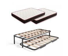 HOGAR24 ES Cama Nido Metálica Reforzada + 2 Colchones Viscoelásticos Memory Fresh, 90x180