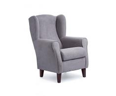 Sillonea - Sillón Orejero Roma, butaca pequeña para salón. Sillón de Lectura Individual, Ideal para Ver la TV/Leer. Medida: 100x74x77cm. Tapizado con Tela Antimanchas. (Gris, Nogal)
