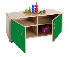 Mobeduc Mueble Infantil Superbajo Armario 4 Casillas, Haya, Haya y Verde Oscuro, 90x40x44 cm