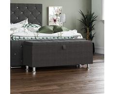 Vida Designs Valencia Otomano, Tapa de Tela, Asiento, Taburete Banco, Ventana, Cofre, Caja de Almacenamiento de Juguetes, Puffee, Reposapiés, Lino Gris Oscuro