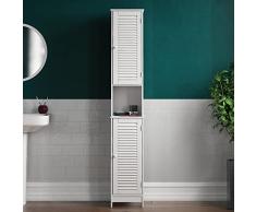Home Discount Liano - Armario Alto para baño con Puertas de Tipo persiana, para Almacenamiento, se coloca de pie sobre el Suelo, Color Blanco