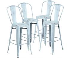 Flash Furniture Muebles Flash Paquete de 4 taburetes de Bar de Metal Envejecido de 30 Pulgadas para Interiores y Exteriores con Respaldo, Verde-Azul, 4 Unidades