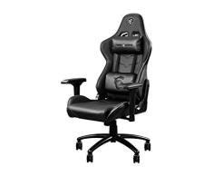 MSI MAG CH120 I Silla Gaming - Cuero PVC Negro con Ribetes Grises, Soporte Estilo Carreras, Reclinación 180°, Cojín Lumbar y Reposacabezas Ajustables, Reposabrazos 4D - Máximo 150kg/330lb