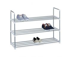 Relaxdays Zapatero Metal, Estantería Zapatos, Estante, 3 Baldas, Metálico, 12 Pares, 1 Ud, 70 x 90 x 30 cm, Plateado