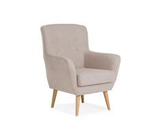 Sillonea- Sillón nórdico Helsinki Moderno con Patas de Maderas en Color Natural. Butaca Individual Estilo Nórdico para Salón, Dormitorio o Sala de Espera. Medidas: 100x79x78 cm en Beige
