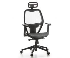 hjh OFFICE 653040 Silla de Oficina Air-Port Tejido de Malla Gris, Silla giratoria, ergonómica, apoyabrazos Plegables, reposacabezas, Soporte Lumbar