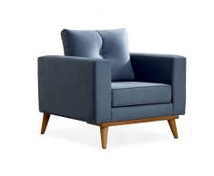 SHIITO - Sillón Cómodo y de Estilo Moderno - 88 x 88 x 88 cm - Modelo Fabio - Relax, Confort y Resistencia - con Patas de Madera - Tapizado Color Azul