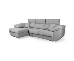 SHIITO - Sofá de 3 Plazas con Chaise Longue a la Izquierda - 295 x 95/170 x 105 cm - Modelo Maseratti - con Asientos y Cabezales Reclinables - Gris