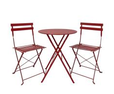 Astan Hogar Conjunto de Mesa + 2 Sillas Plegables, Balcón/Terraza, AH-GR10010RJ, Rojo,