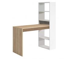 Habitdesign Mesa de Ordenador, Escritorio con Estanteria Reversible, Blanco Artik y Roble Canadian, Modelo Duplo, Medidas: 120 cm (Ancho) x 53 cm (Fondo) x 144 cm (Alto)