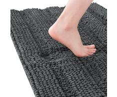 subrtex Alfombra de baño de felpilla a Rayas, Alfombra de baño Suave para baño, Absorbente de Agua, Alfombrilla de Ducha de Secado rápido, Lavable a máquina (Gris, 20 x 32 Pulgadas)