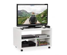Relaxdays 10025959_49 Mueble TV Ruedas, Almacenaje DVD, Mesa Televisión, Tablero de Partículas y Plástico, 50 x 80 x 50 cm, Blanco