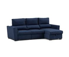 BUDWING Oliver Sofa Cama de Salon Chaise Longue 3 Plazas con Arcón Derecho o Izquierdo con Reposacabezas Ajustable (Azul)