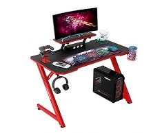 Intimate WM Heart Mesa Gaming 110 cm Escritorio Ergonómico para Ordenador, Escritorio de Fibra de Carbono, Escritorio de Oficina en Casa con Divisor de Pantalla (Rojo)
