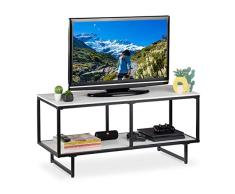Relaxdays Mueble TV, Mesa Televisión, Diseño Abierto, 2 Repisas, DM-Melanina-Metal, 50,5 x 110,5 x 45,5 cm, Blanco-Negro