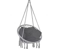 VOUNOT Silla Colgante Exterior con Flecos, Hamaca con Conjines y Kit de Suspensión, Ø80cm Silla Columpio para Interior y Exterior, Gris
