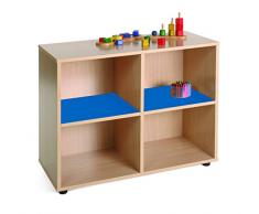 Mobeduc Mueble Infantil Bajo 4 Casillas, Haya, Haya y Azul Oscuro, 90x40x76.5 cm