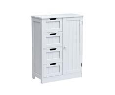 Vida Designs Armario de baño con 4 cajones y 1 puerta, mueble de pie, de madera, blanco