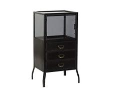 DRW Cajonera con 1 Puerta y 3 Cajones de Metal y Cristal en Negro 45,5x35,5x90cm