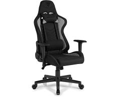 SENSE7 Tela para Juegos Oficina Spellcaster Gamer Silla ergonómica Reposabrazos Estructura de Acero de una Pieza Ángulo de inclinación Ajustable, Nailon, Negro Y Gris, 43-52 x 69,5 x 57