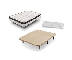 Hogar 24 Colchón Viscoelástico Bioluxe 3D + Base Tapizada con Patas De 26cm + Almohada 100% Viscoelástica, 135x180cm
