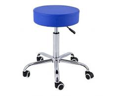 QUIRUMED Taburete Base cromada 5 Ruedas, Acero, Color Azul, Tapizado en Polipiel, Relleno de Alta Densidad, Ligero, Regulable en Altura, hasta 150 kg
