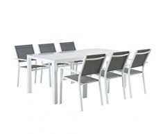 DRW Set Mesa y sillas de Jardin de Aluminio y Cristal Templado Blanco y Gris Set de 7 Piezas 90X70X110 cm