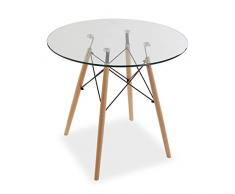 Versa Priya Mesa de Comedor para Cocina, Terraza, Jardín o Comedor, Medidas (Al x L x An) 73 x 80 x 80 cm, Cristal y Madera, Color Marrón y Transparente