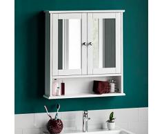 Home Discount - Armario de baño con Espejo, Doble Puerta, Montaje en Pared, Color Blanco