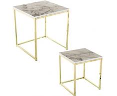 Set de 2 mesas cuadradas auxiliares de Metal y Madera en Dorado e Imitacion marmol 45x45x50 cm+35x35x40 cm