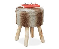Relaxdays Taburete de Piel sintética con Patas de Madera, Redondo, rústico, 42 x 33 cm, Color Gris y marrón, 1 Unidad