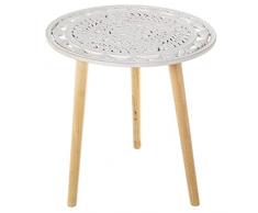 DRW Mesa Auxiliar de Madera Calada en Blanco y Natural 60x62cm