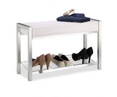 Relaxdays Banco Zapatero Acolchado con Estante, Metal, Blanco, 47 x 80 x 31 cm