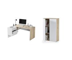 Habitdesign 0F4655A - Mesa Office, Mesa despacho Ordenador Modelo BUC 3 cajones, Color Blanco Artik y Roble Cananadian+ 0F5655A - Mueble Auxiliar Despacho, Modelo Office, Medidas: 119 X 80 X 32,5 Cm