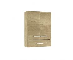 Baikal Armario Auxiliar Multiusos, Ideal para el baño o Espacios pequeños. Mueble de fácil instalación. Melamina 16mm. Mueble MONTADO. 2 Puertas + Cajón Nature