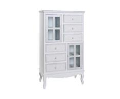 DRW Armario con 2 Puertas y 6 Cajones de MDF y Cristal en Blanco y Gris 75x37x135cm
