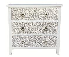 DRW Cómoda con 3 Cajones de Madera DM Abeto en Blanco 78x30x78cm