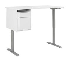 MAJA Möbel eDJUST Mesa de Escritorio y Ordenador, Material de Madera, Metal Platingrau – Blanco Mate, ca. 150x122,5x80 cm