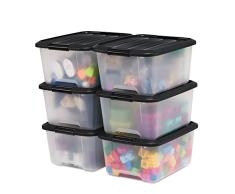 Iris Ohyama, Caja de almacenajeen, Caja de almacenaje Multifunción, lote de 6 Cajas de plástico, 15 L, Tapa, Asa ergonómica, Ático, Habitación, Salon - Top Box NTB-15 - Negro