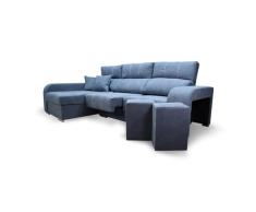 SHIITO - Sofá de 3 Plazas y Chaise Longue Izquierda - 105 x 95 x 295 cm - Modelo Acuario - 2 Puffs - Función Relax - Deslizante y Reclinable - En Azul Grisáceo