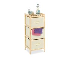 Relaxdays Estantería de baño con 3 cestas Plegables, de Almacenamiento, pequeña Cesta de Madera, 65 x 28 x 25,5 cm, Color Natural y Beige (10036812_127)