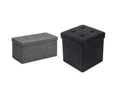 SONGMICS 76 x 38 x 38 cm Taburete Plegable para almacenaje Lino Gris Oscuro LSF47K & 38 x 38 x 38 cm Baúl Puff Taburete para almacenaje Plegable Carga máxima de 300 kg Negro LSF30B