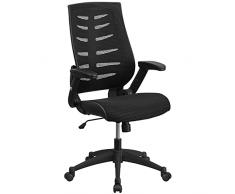 Flash Muebles Respaldo Alto Ejecutivo de Malla Funda Silla giratoria con Altura Ajustable con Brazos, Metal, Negro, 66,04 x 64.14 X 31,75 cm