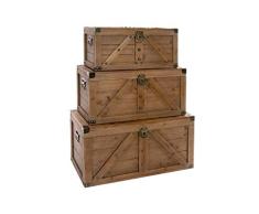 DRW Set de 3 Baúles de Madera y Herraje de Metal en Natural 80x41x43cm