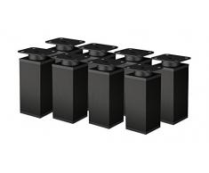ALUSFERA Patas de Metal para Muebles, Altura Ajustable, pie de sofá, Base de Aluminio, 8 Unidades, 40 x 40 mm (120 mm, Negro)