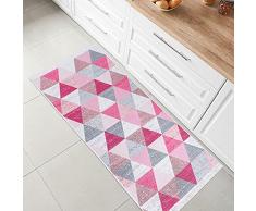 Fashion4Home Alfombra de Pelo Corto - Alfombra Boho Kelim - Alfombra de salón, Dormitorio y Cocina, Alfombra de Pasillo, Alfombra de habitación Infantil a Cuadros Rosa Claro, Saludos: 60 x 90 cm