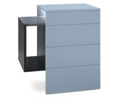 Mesilla de Noche Queens, Cuerpo en Negro Mate/Frontal y Parte Superior en Denim Mate con Foco LED Blanco