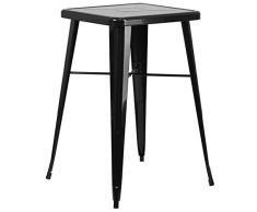 Flash Muebles Cuadrado Indoor-Outdoor Bar Altura Mesa, Metal, Negro, 93.98 x 65.41 X 15,24 cm